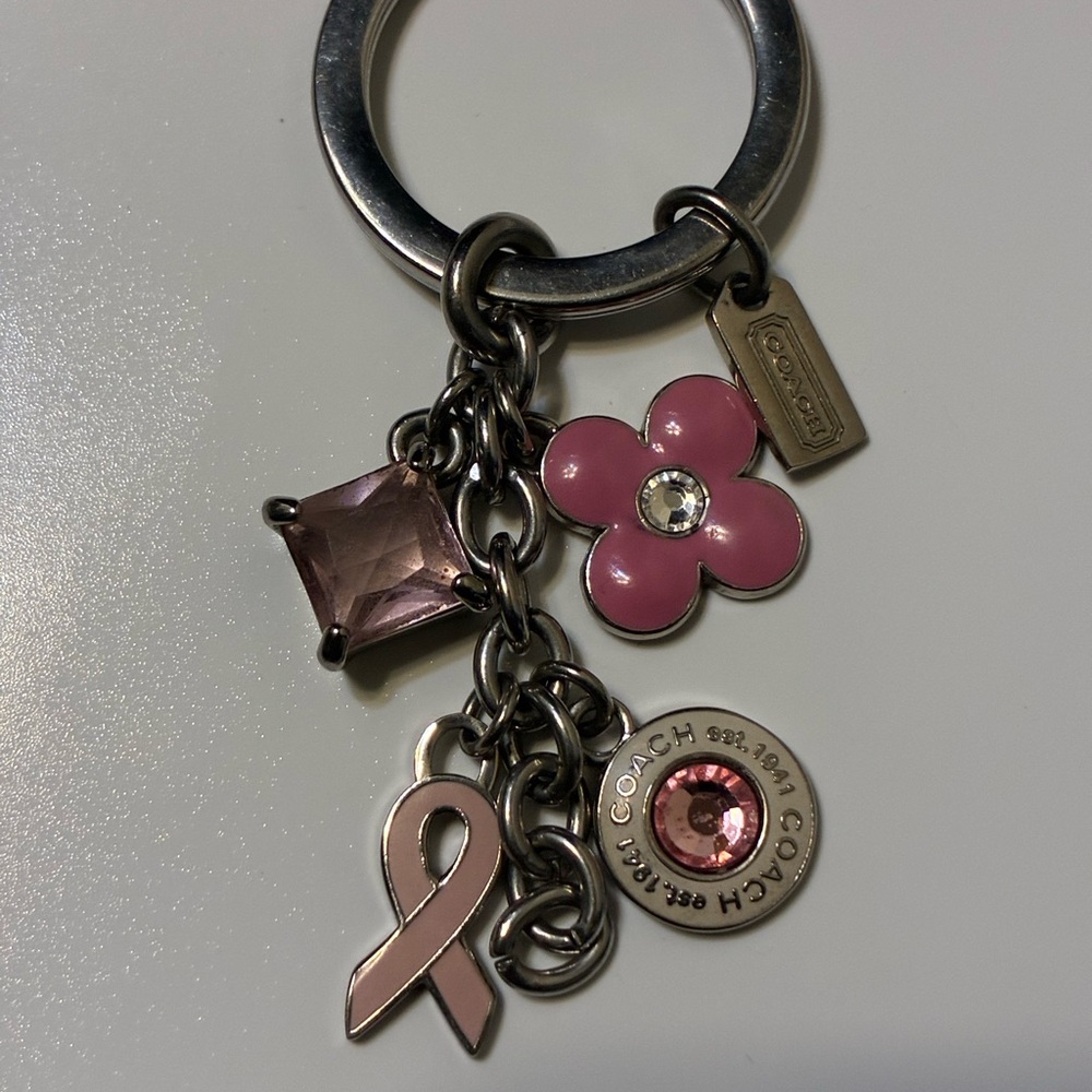 Vintage Coach Breast Cancer Pink and Silver Charm Key Holder
